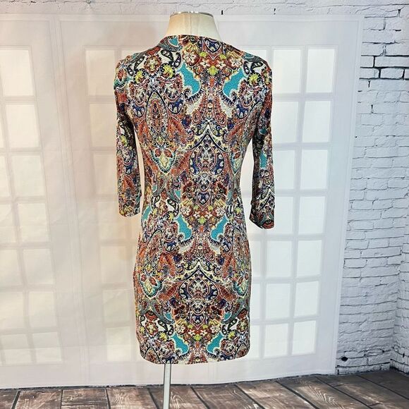 🔥5/25 sale🔥 Veronica M. Lace Up Long Sleeve Damask Print Mini Dress Size S - Picture 5 of 10